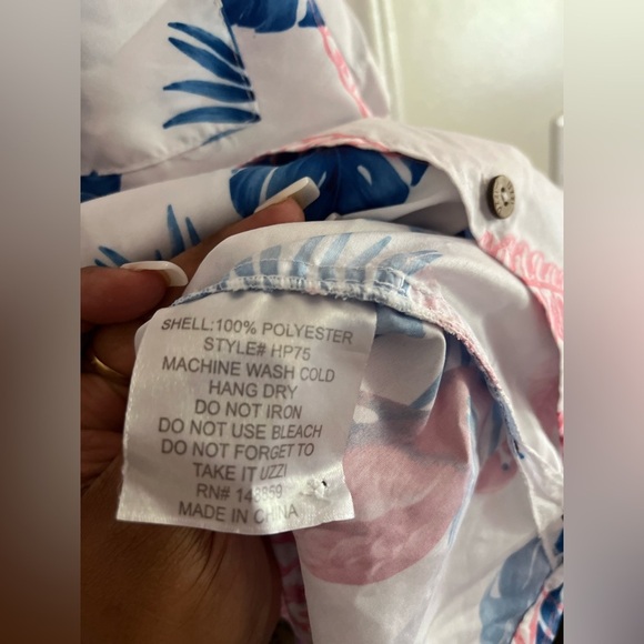 Uzzi Hawaiian Shirt Men’s Medium Flamingo Beach Aloha Casual Camp Blue Pink - Picture 5 of 8